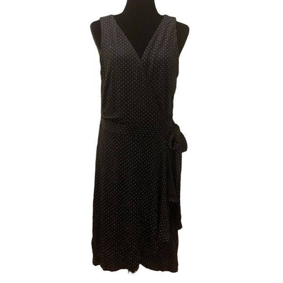 LOFT Black Polka Dot Sleeveless Wrap Dress Size L - Picture 1 of 11